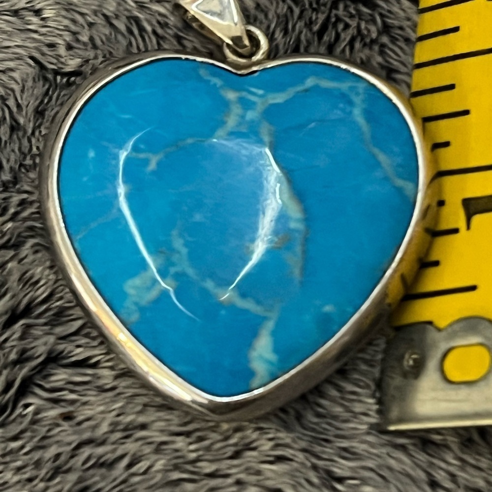 Vintage Sterling Silver Double Sided Turquoise Heart Pendant